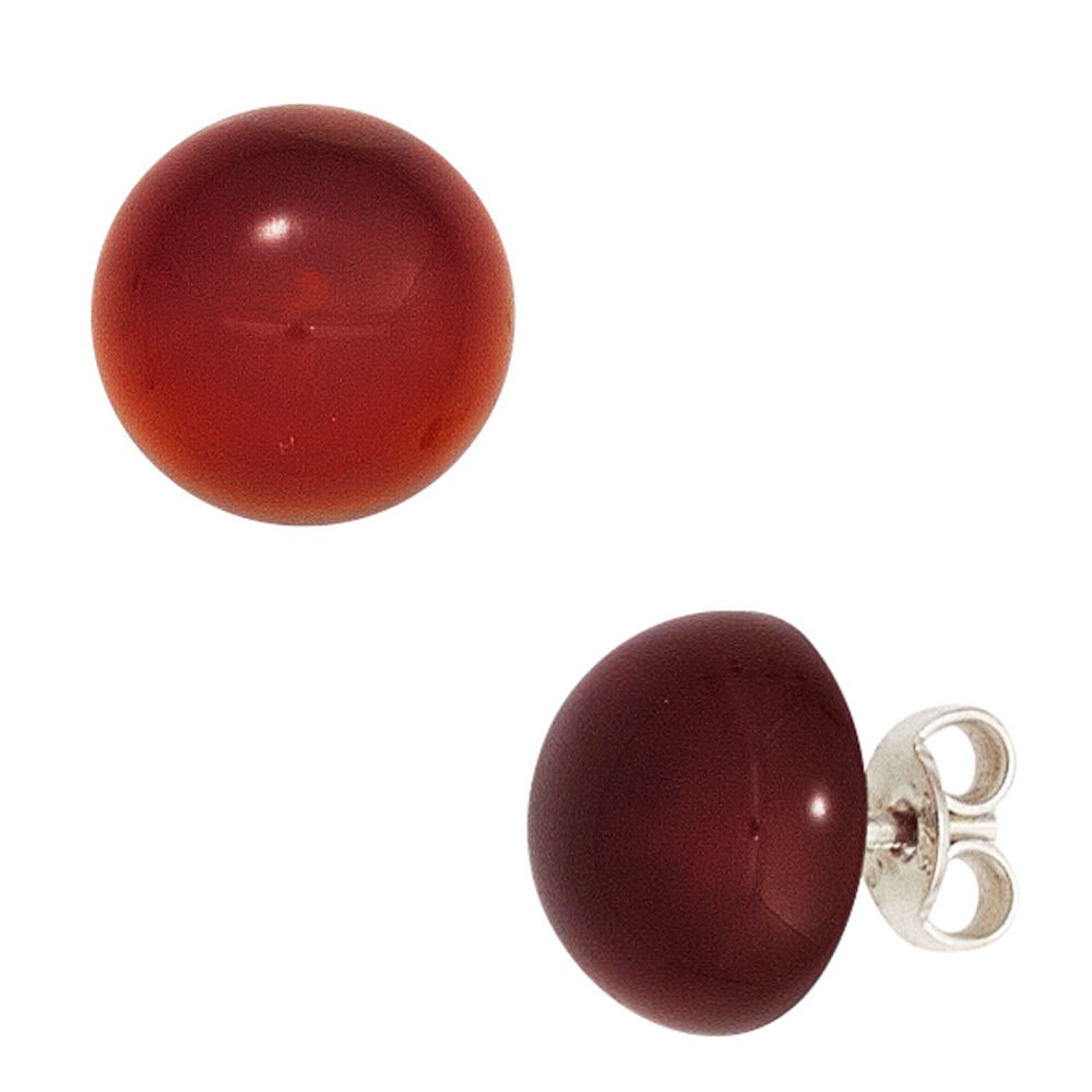 Ohrstecker rund 925 Sterling Silber 2 Carneole rot Ohrringe