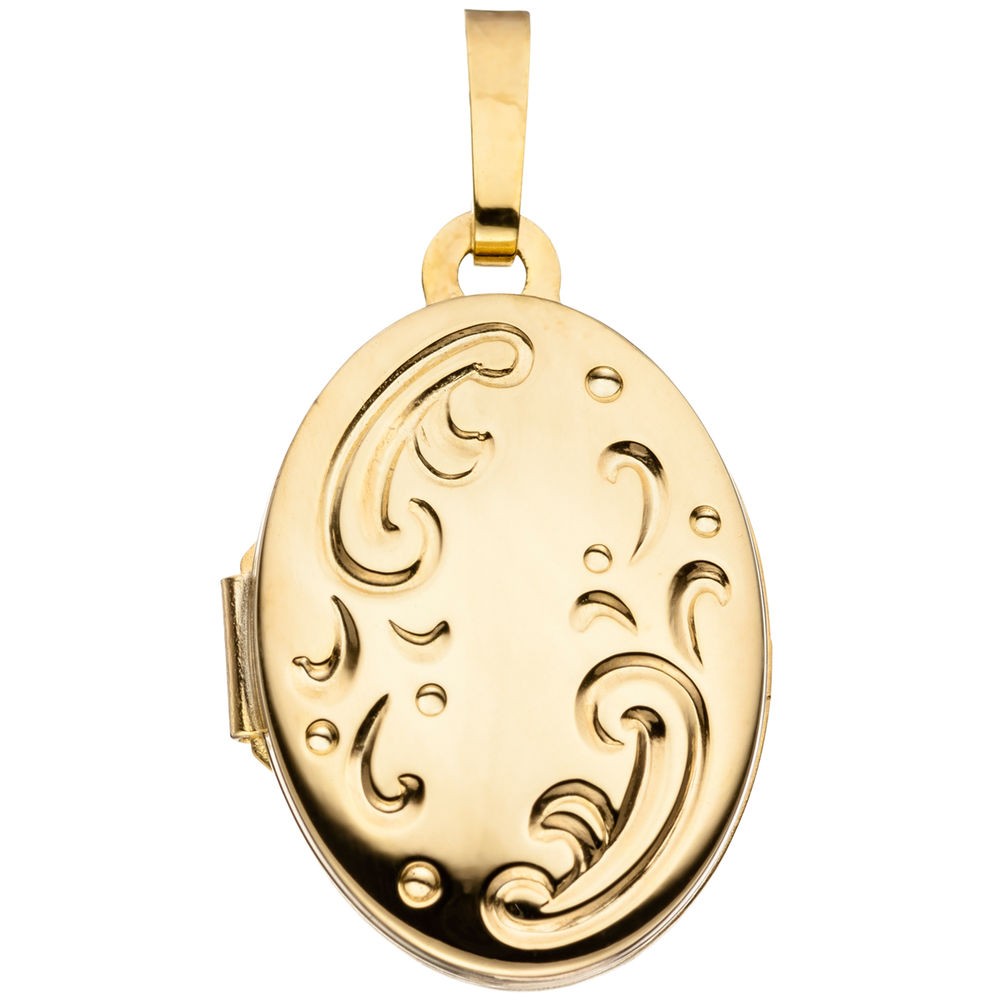 Medaillon oval 333 Gelbgold mattiert Anhänger zum Öffnen