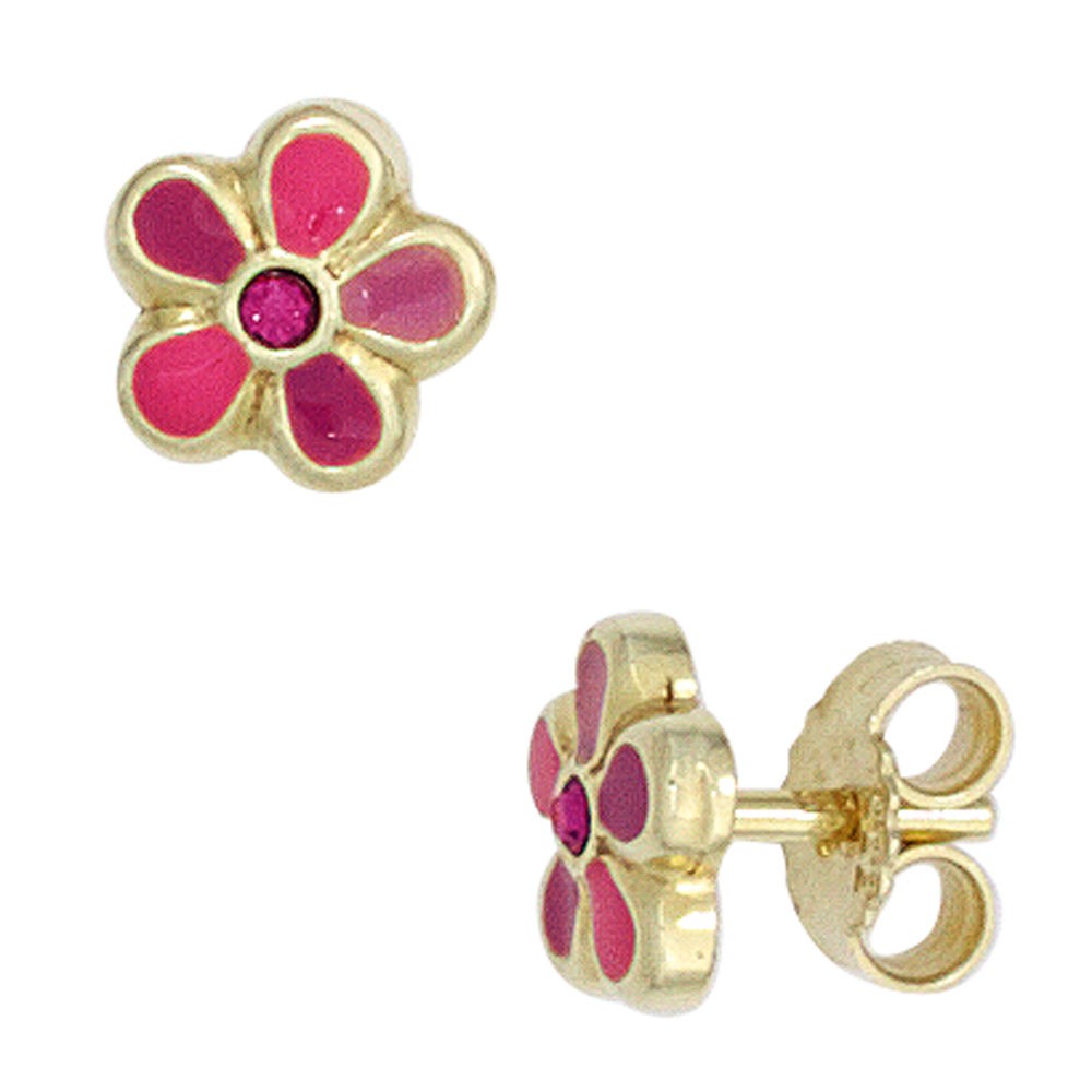 Kinder Ohrstecker Blume rosa pink 333 Gelbgold Ohrringe Kinderohrringe