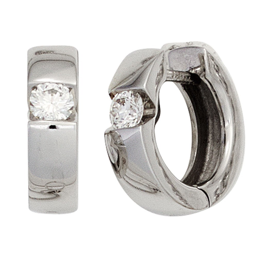 Creolen rund 585 Weißgold 2 Diamanten Brillanten 0,30ct. Ohrringe