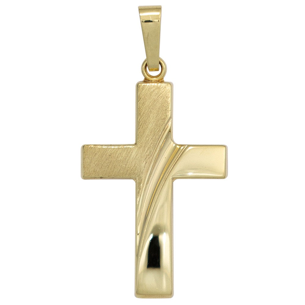 Anhänger Kreuz 585 Gelbgold mattiert Kreuzanhänger Goldkreuz