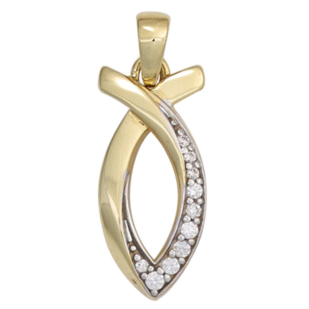 Anhänger Ichthys 333 Gelbgold bicolor 9 Zirkonia
