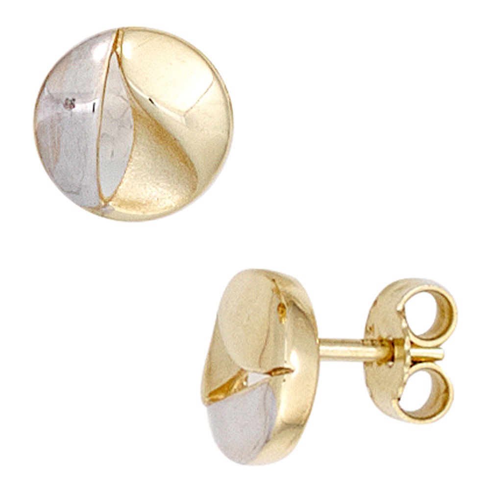 Ohrstecker rund 333 Gelbgold bicolor mattiert Ohrringe Goldohrstecker