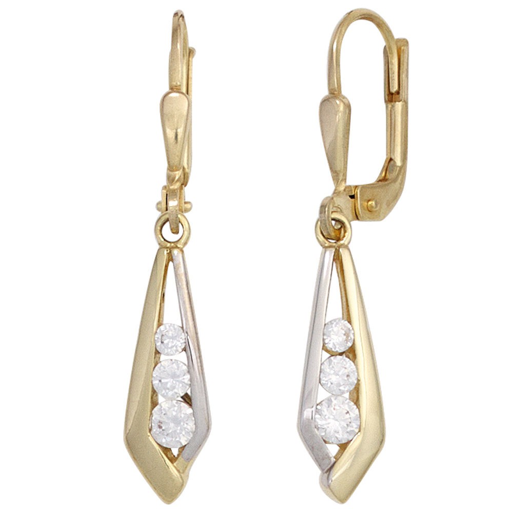 Boutons 333 Gelbgold bicolor 6 Zirkonia Ohrringe Ohrhänger Goldohrringe