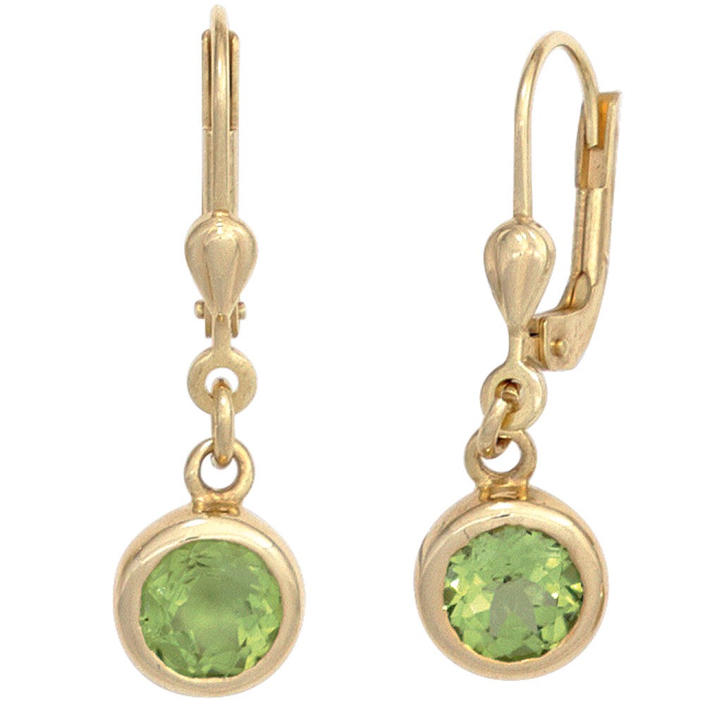 Boutons rund 585 Gelbgold 2 Peridote grün Ohrringe Ohrhänger Goldohrringe