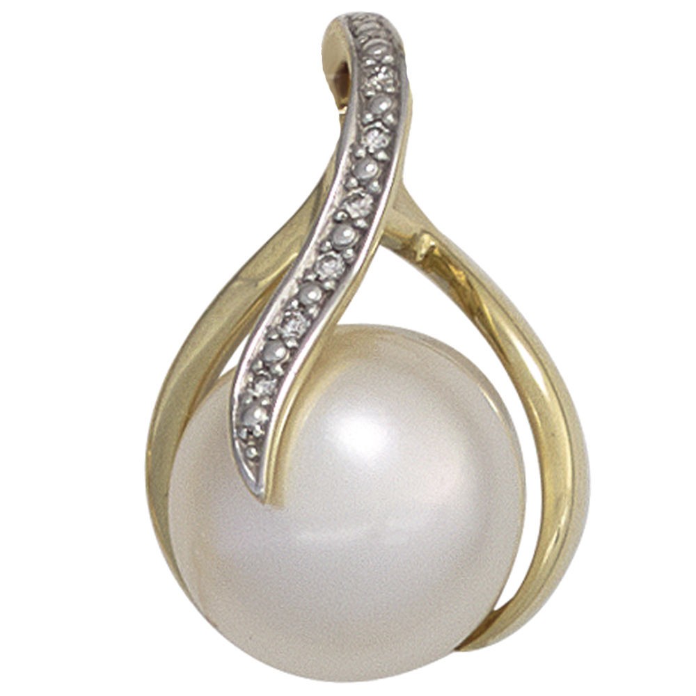 Anhänger 585 Gelbgold 1 Süßwasser Perle 6 Diamanten Perlenanhänger