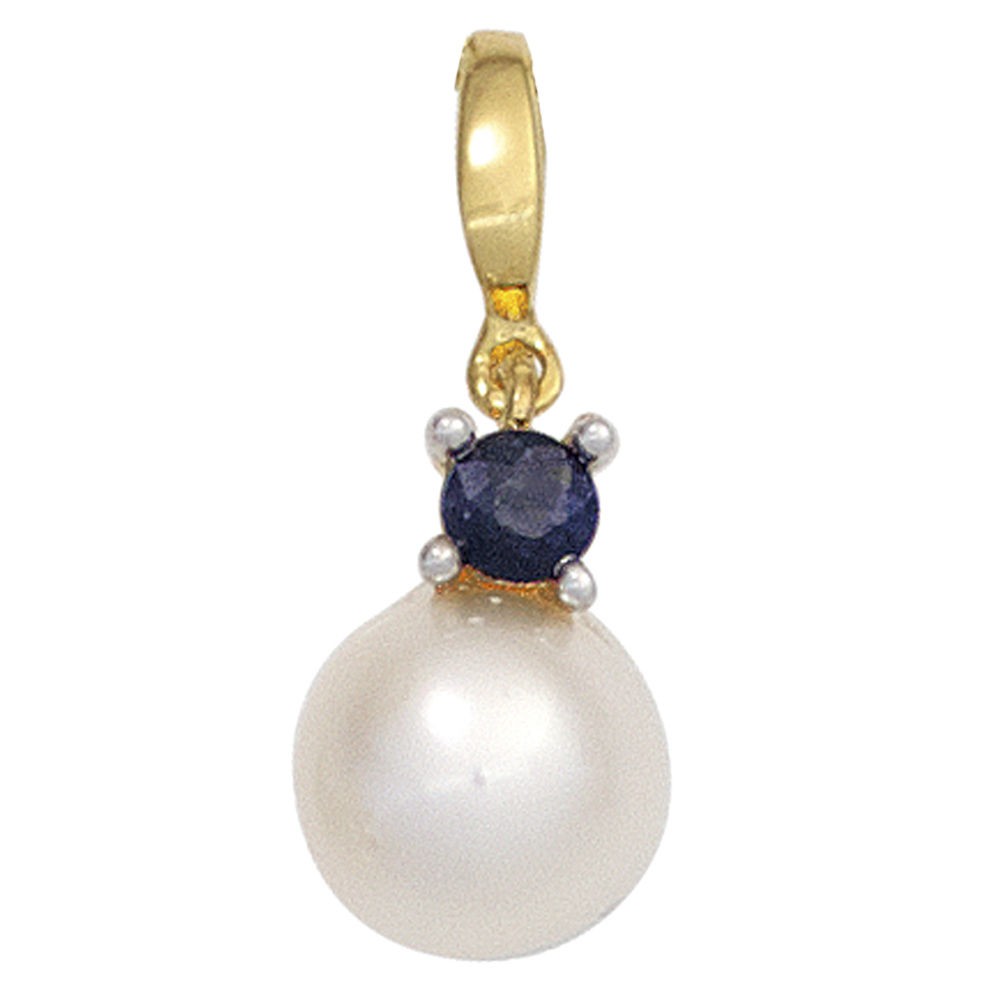 Anhänger 585 Gelbgold Weißgold 1 Süßwasser Perle 1 Safir Perlenanhänger