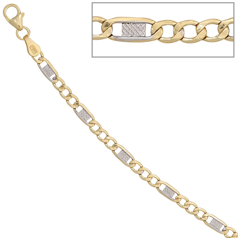 Steg-Panzerarmband 333 Gelbgold bicolor 19cm Gold Armband Goldarmband Karabiner