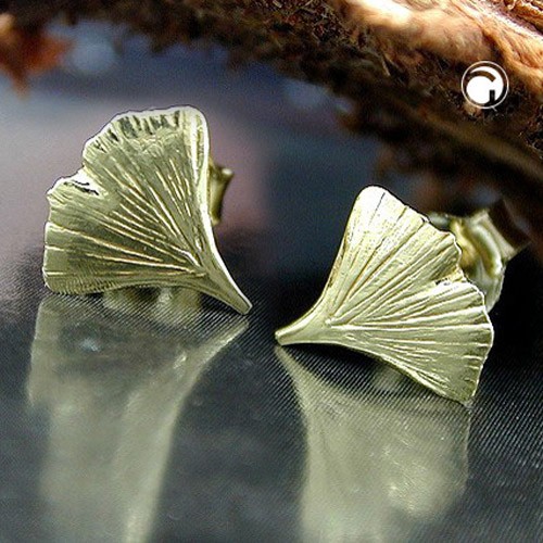 Ohrstecker 9mm Ginkgoblatt glänzend 333 Gelbgold