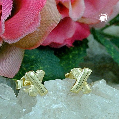 Ohrstecker kleines X matt-glänzend 333 Gelbgold