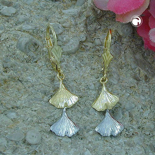 Ohrring Ginkgoblätter bicolor 375 Gelbgold