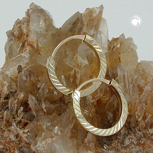 Creolen Ohrringe 13mm Vierkant diamantiert 375 Gold