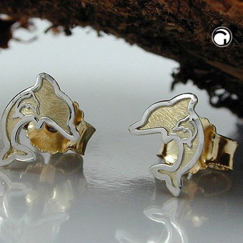 Ohrstecker Delfin bicolor 375 Gold