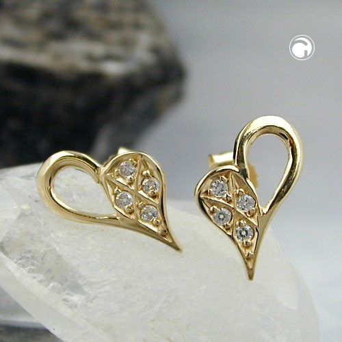 Ohrstecker Herzform 4x Zirkonia 375 Gold
