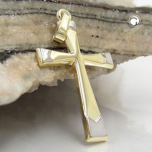 Anhänger Kreuz bicolor 585 Gold