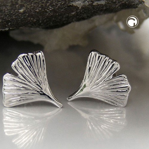 Ohrstecker 12mm Ginkgoblatt 375 Weißgold