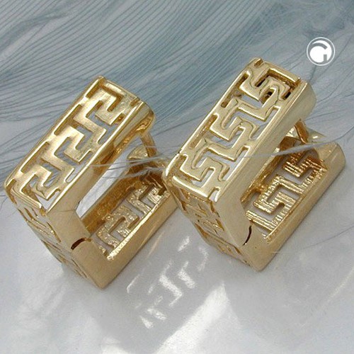 Creolen Ohrringe Viereck matt Muster 375 Gelbgold