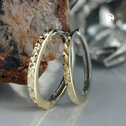 Creolen Ohrringe Gelbgold und Weißgold 375 Gold