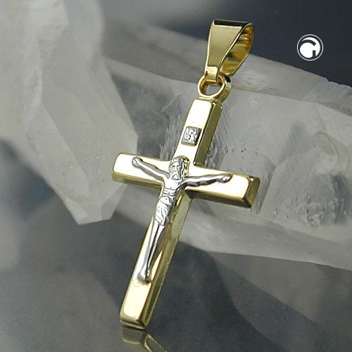 Anhänger Jesuskreuz bicolor 375 Gelbgold