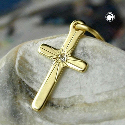 Anhänger 12x65mm Kreuz diamantiert mit Brillant 333 Gelbgold