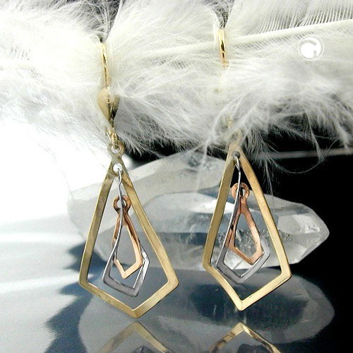 Ohrring 3 Rhomben tricolor 375 Gold