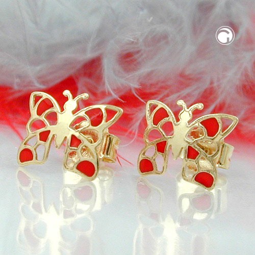 Ohrstecker Schmetterling rot 375 Gold