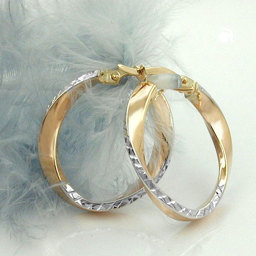 Creolen Ohrringe bicolor diamantiert 375 Gold