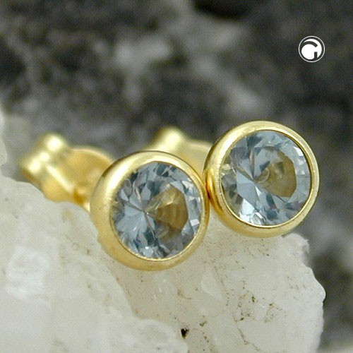 Ohrstecker 4mm synthetischer Aquamarin 333 Gelbgold