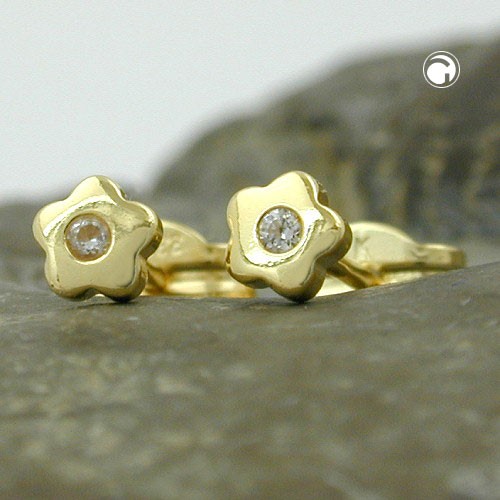 Ohrstecker Blume mit Zirkonia 333 Gelbgold