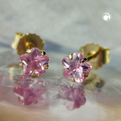 Ohrstecker Blume Zirkonia pink 375 Gold