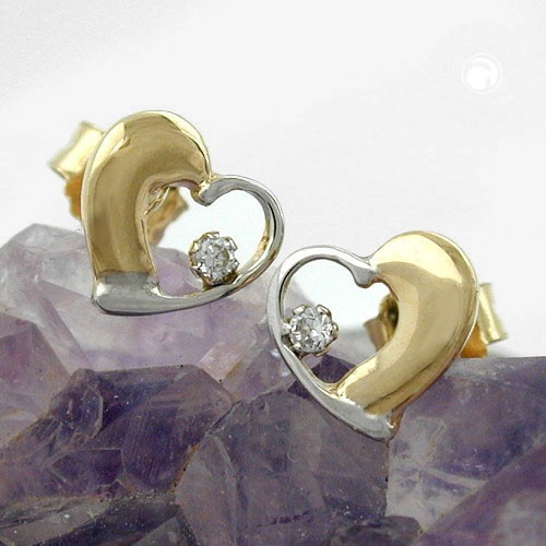 Ohrstecker Herz bicolor Zirkonia 375 Gold