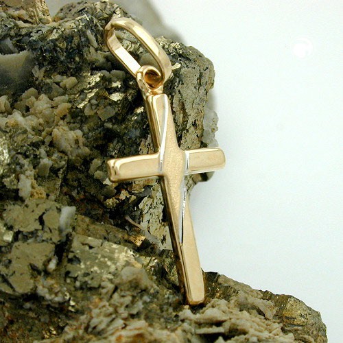 Anhänger Kreuz bicolor 375 Gelbgold