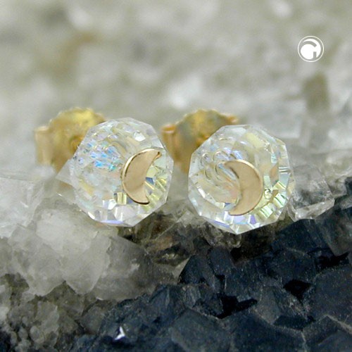 Ohrstecker Glas-krist-weiß Mond 585 Gold