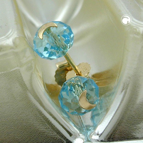 Ohrstecker Glas-aqua-blau Mond 585 Gold