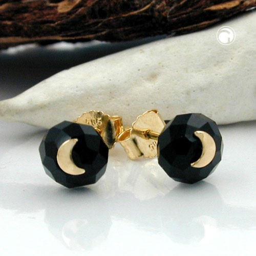 Ohrstecker Glas-schwarz Mond 585 Gold