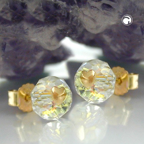 Ohrstecker Glas-krist-weiß Herz 585 Gold