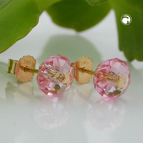 Ohrstecker Glas-rosa-pink Stern 585 Gold
