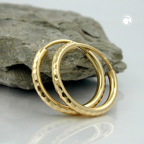 Creolen Ohrringe 15mm diamantiert 585 Gold