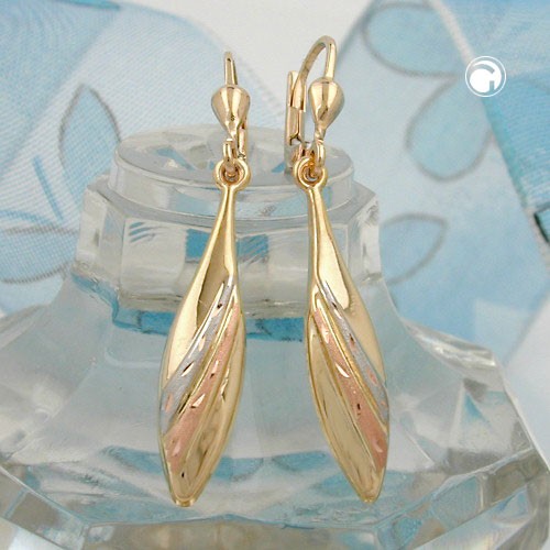 Ohrring tricolor teilmattiert 375 Gold