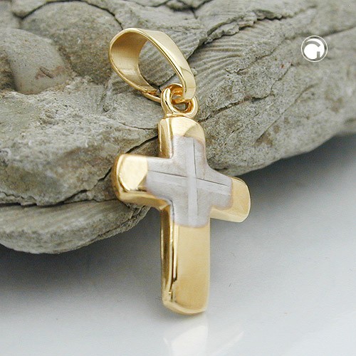 Anhänger Kreuz bicolor 375 Gold