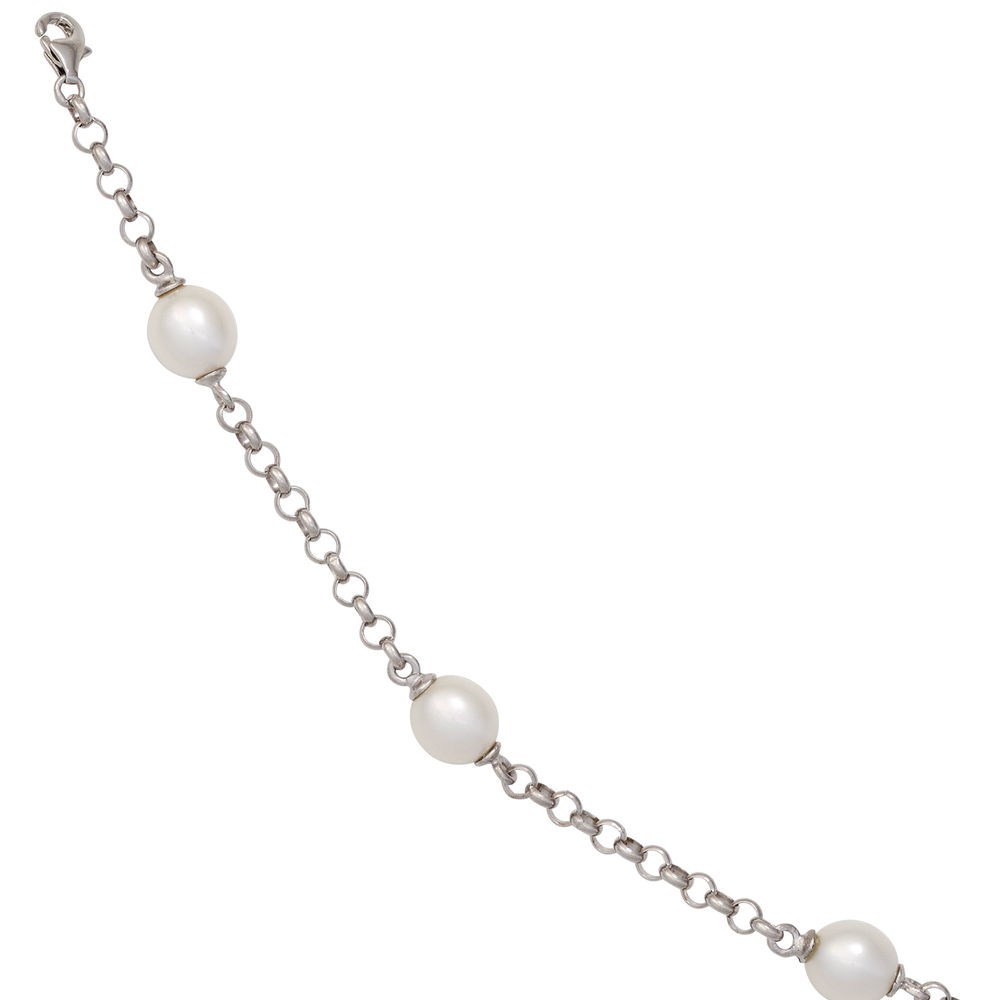 Perlenarmband 925 Sterling Silber mit 4 Süßwasser Perlen 19cm Armband Karabiner