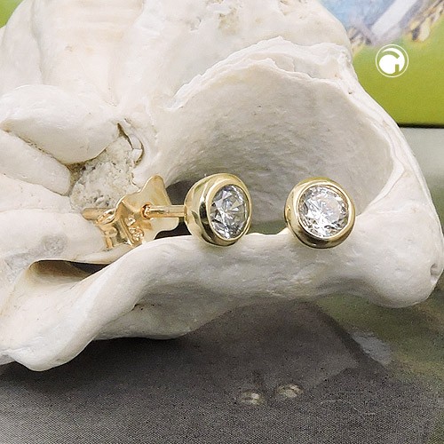 Ohrstecker 5mm Zirkonia rund 375 Gold