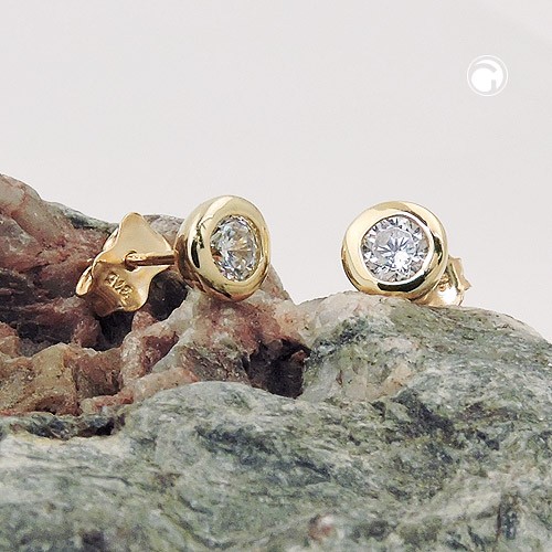Ohrstecker 6mm Zirkonia 375 Gold