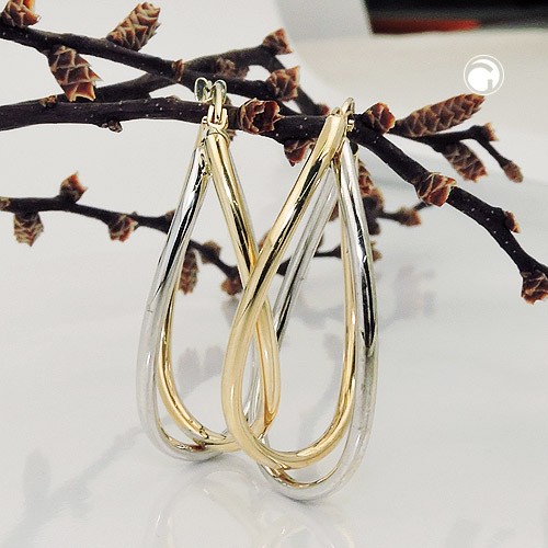 Creolen Ohrringe bicolor durchlegiert 375 Gelbgold