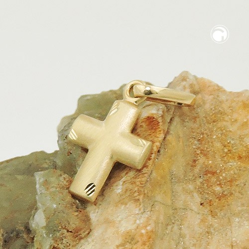 Anhänger Kreuz matt-diamantiert 375 Gold