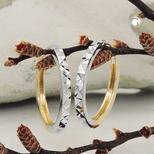 Creolen Ohrringe bicolor diamantiert 375 Gold