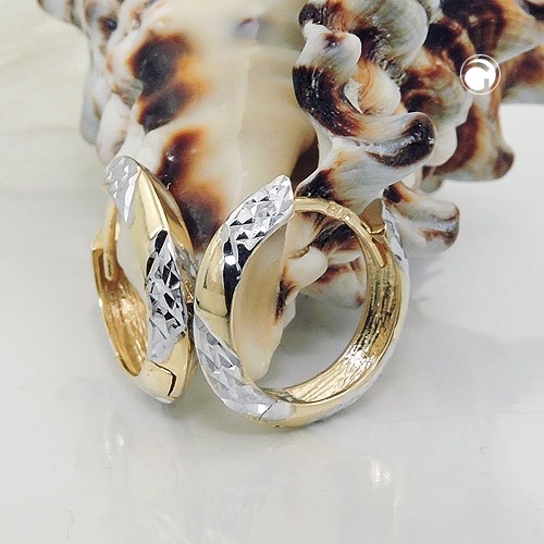 Creolen Ohrringe bicolor diamantiert 375 Gold