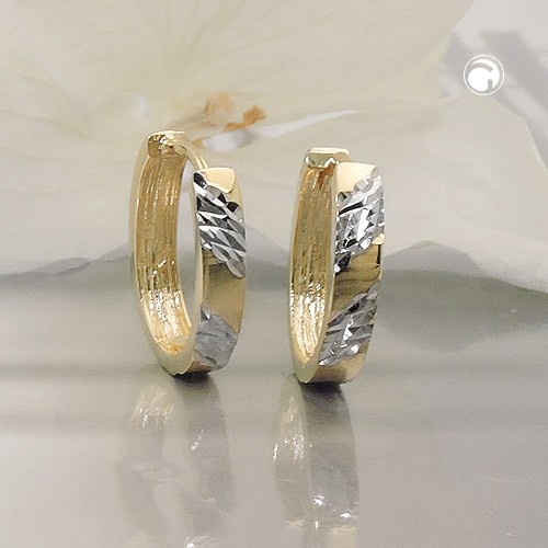 Creolen Ohrringe bicolor diamantiert 375 Gold