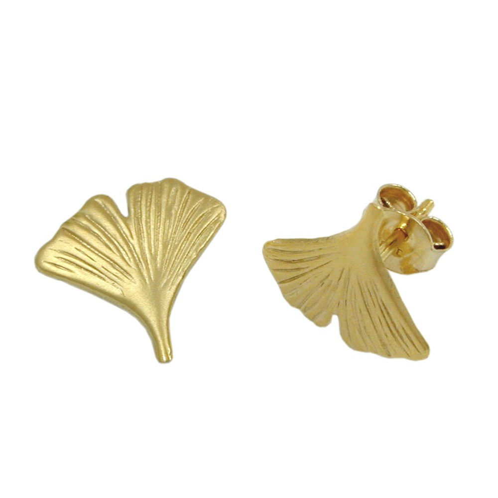 Stecker Ginkgoblatt mattiert 375 Gold