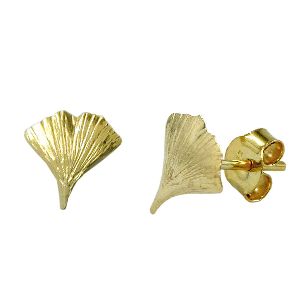 Ohrstecker Ohrring Ginkgoblatt glänzend 375 Gold